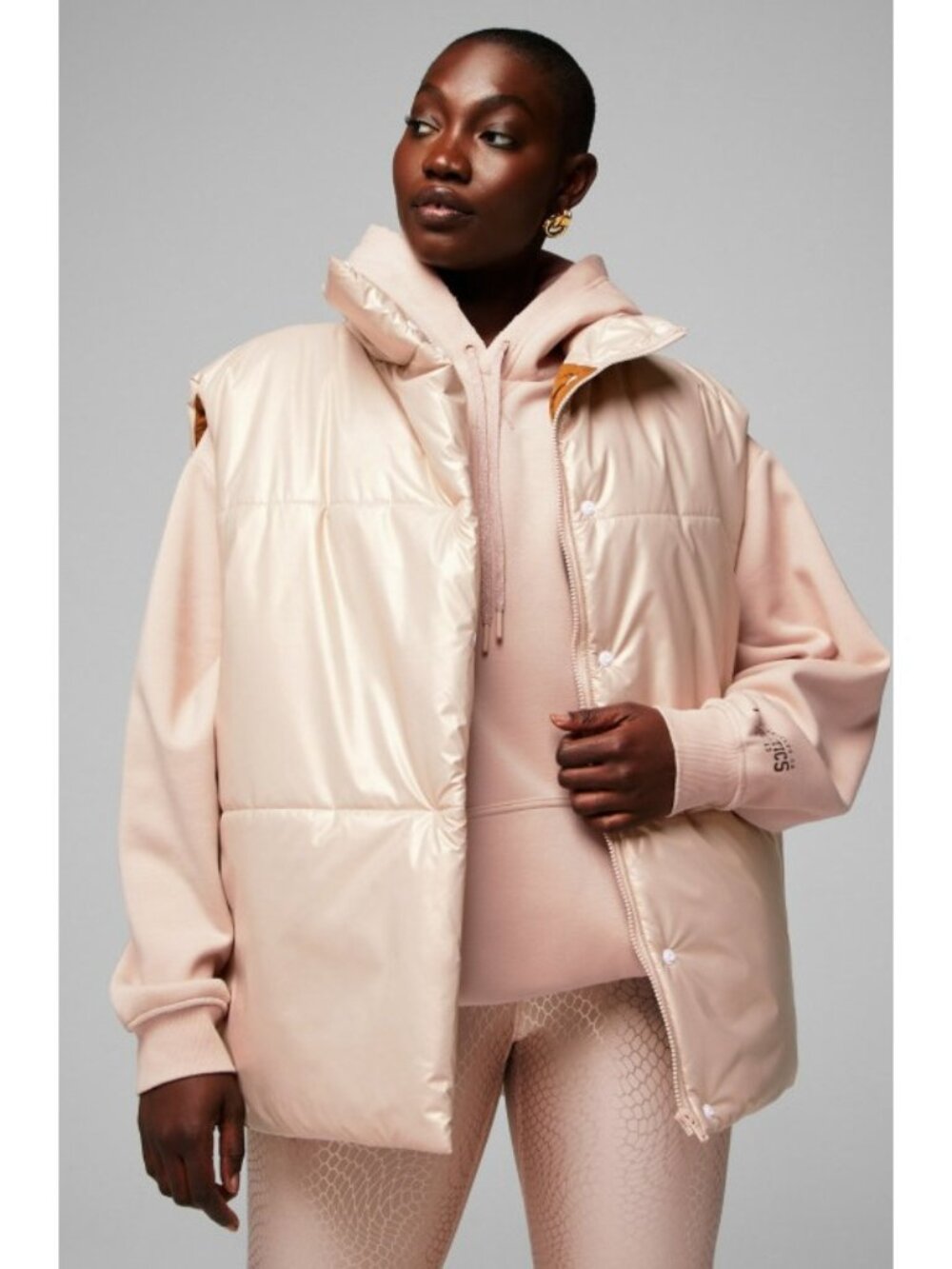 Fabletics Metallic Blush Pink Oversized Puffer Vest NWT $109, Size L